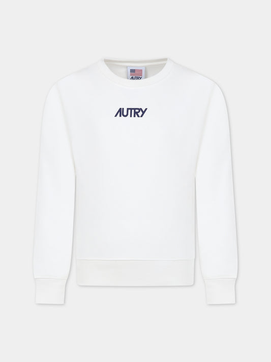 Felpa bianca per bambini con logo ricamato,Autry,KSAK 010W