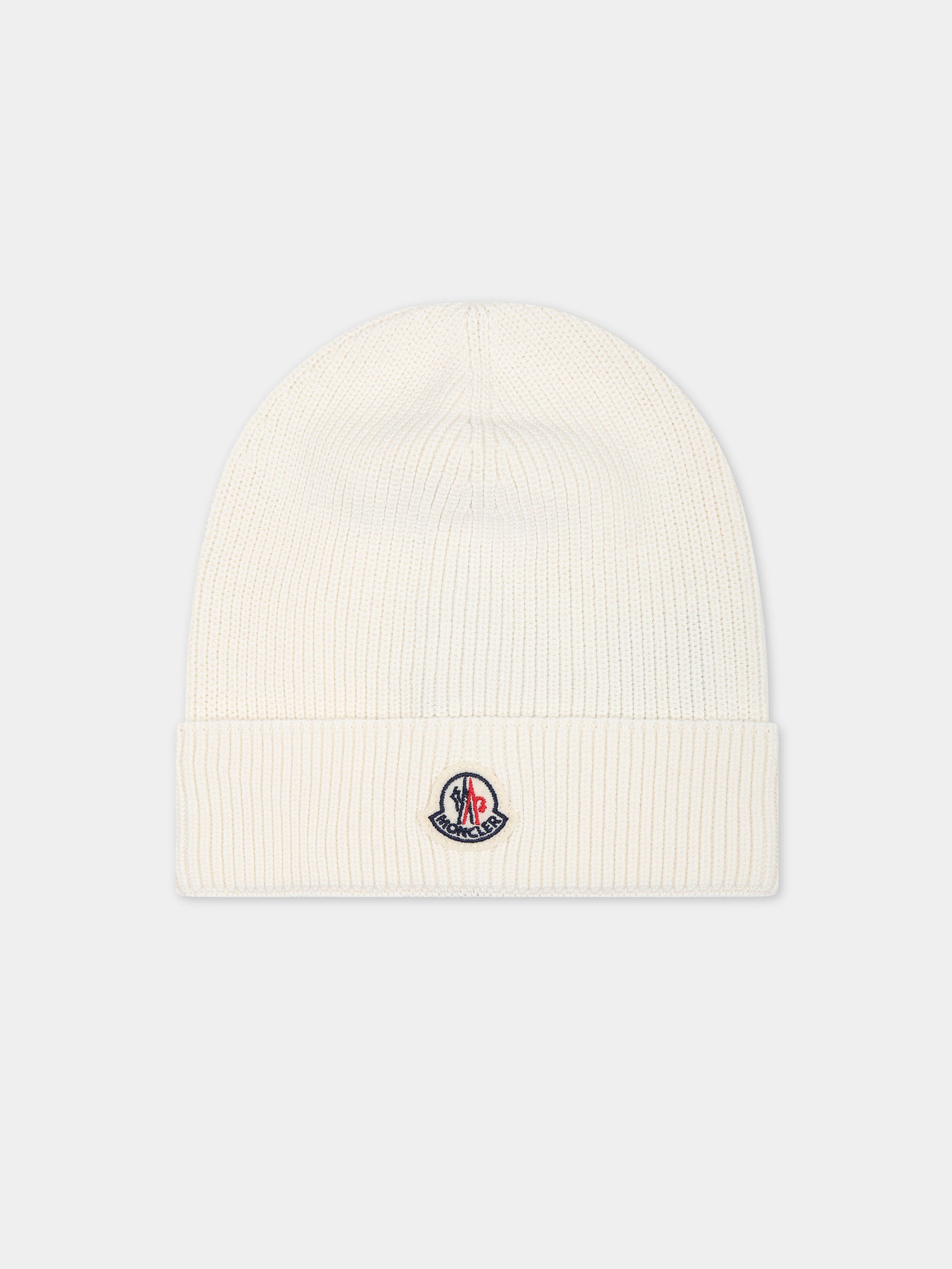 Berretto bianco per neonati con logo,Moncler Kids,951 3B00002 M1367 034