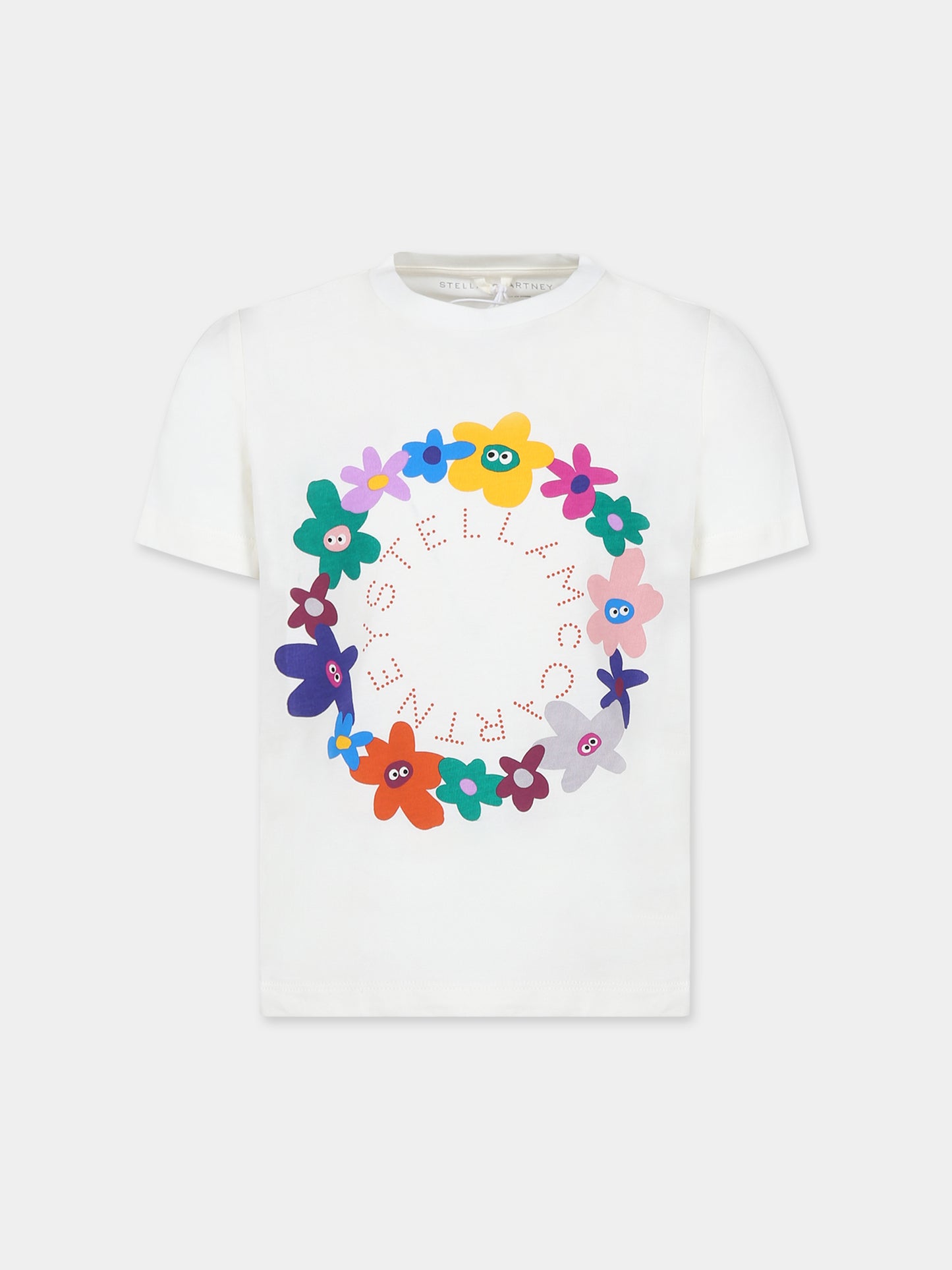 T-shirt bianca per bambina con fiori multicolor,Stella Mccartney Kids,TT8B91 Z0434 101