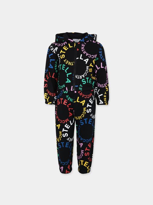 Completo sportivo nero per bambina con logo multicolor,Stella Mccartney Kids,TT3B10 Z1333 930MC