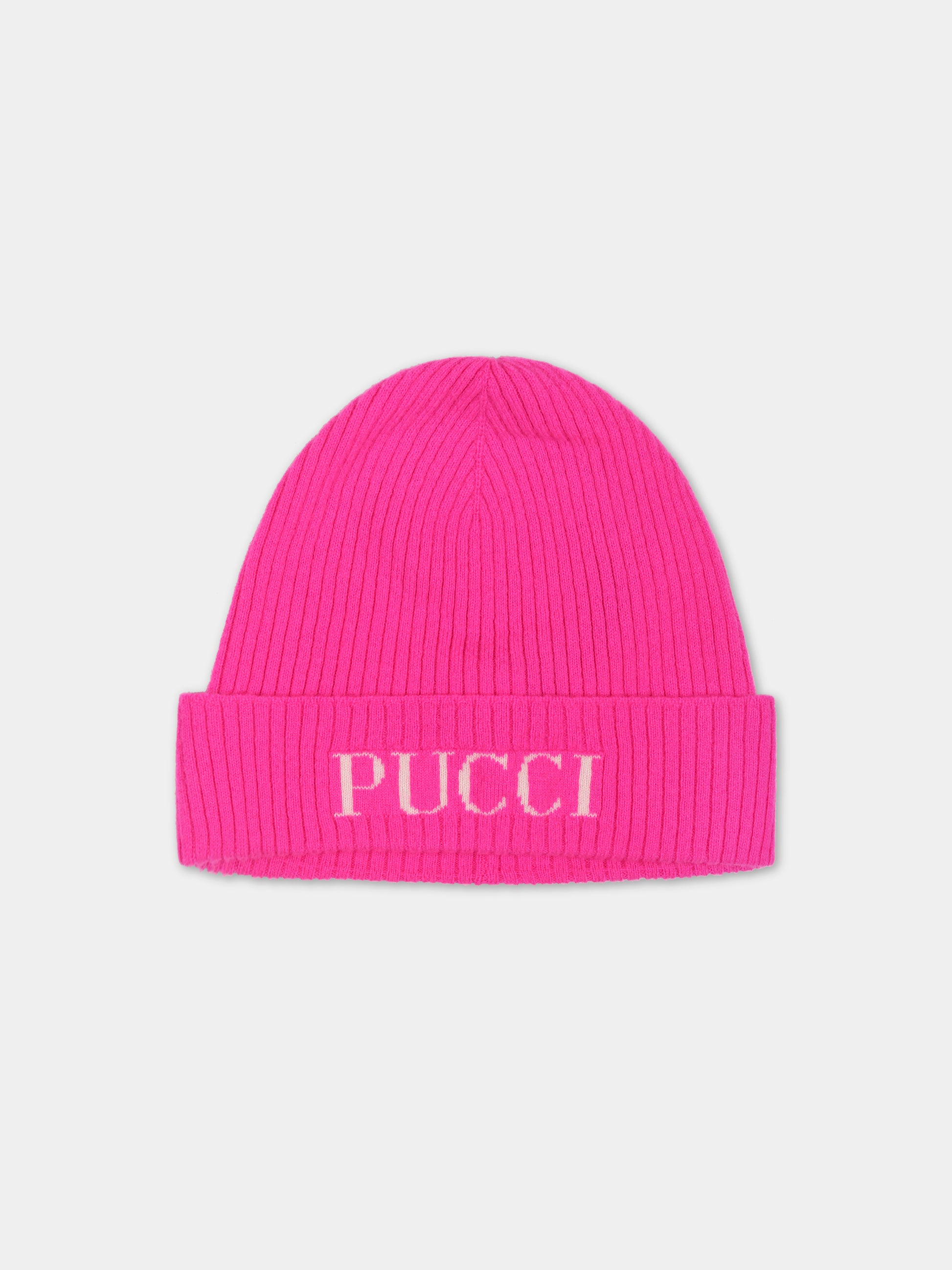 Berretto fucsia per bambina con logo,Emilio Pucci Junior,PT0B47 W0023 590