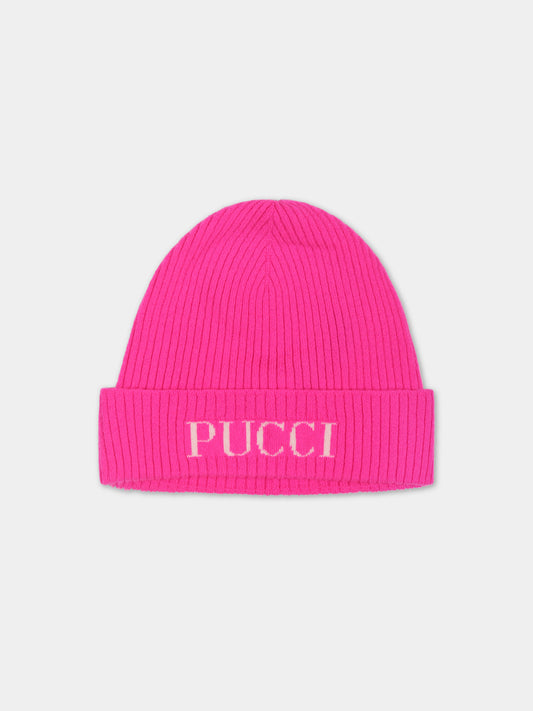 Berretto fucsia per bambina con logo,Emilio Pucci Junior,PT0B47 W0023 590