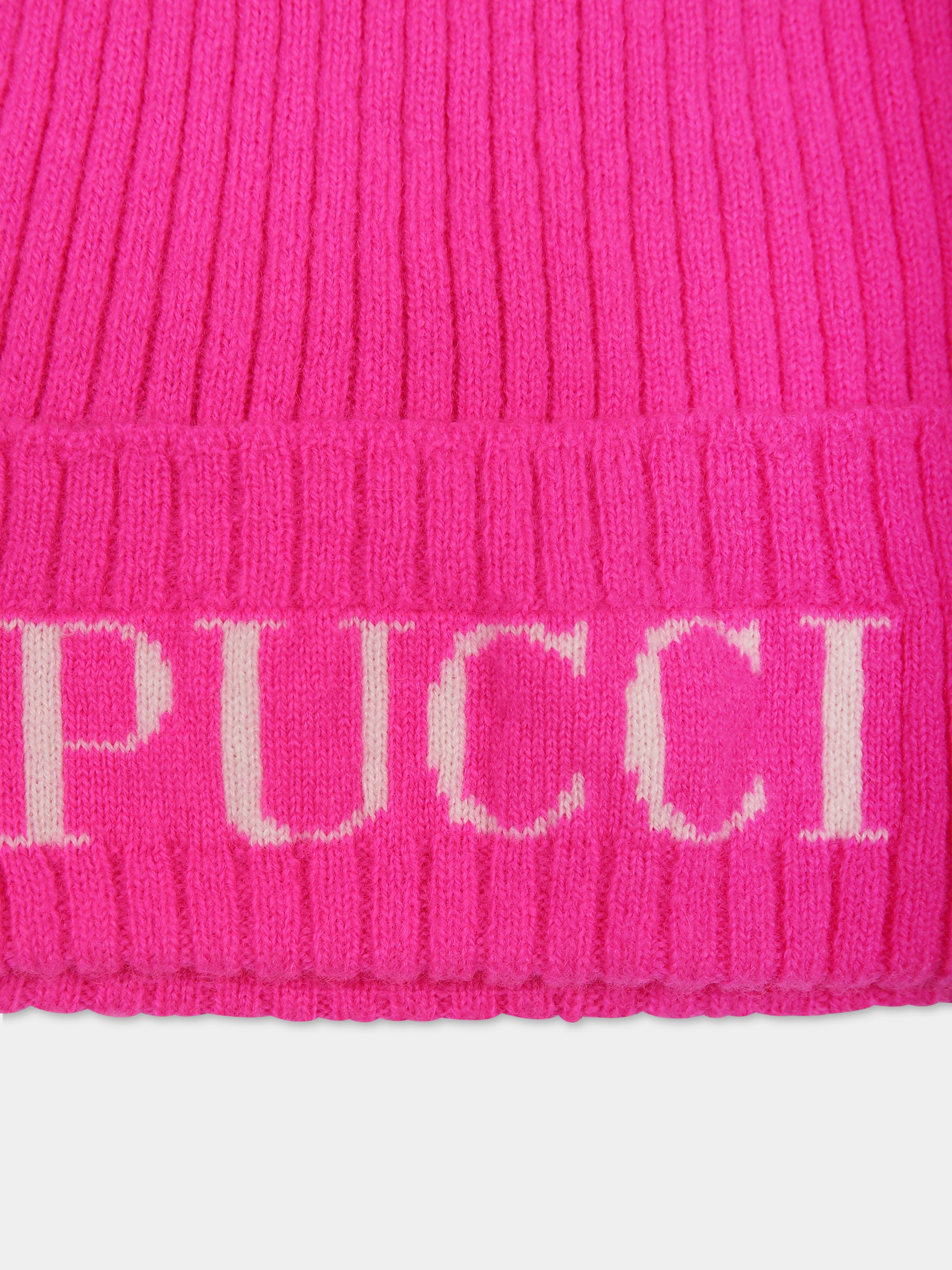 Berretto fucsia per bambina con logo,Emilio Pucci Junior,PT0B47 W0023 590