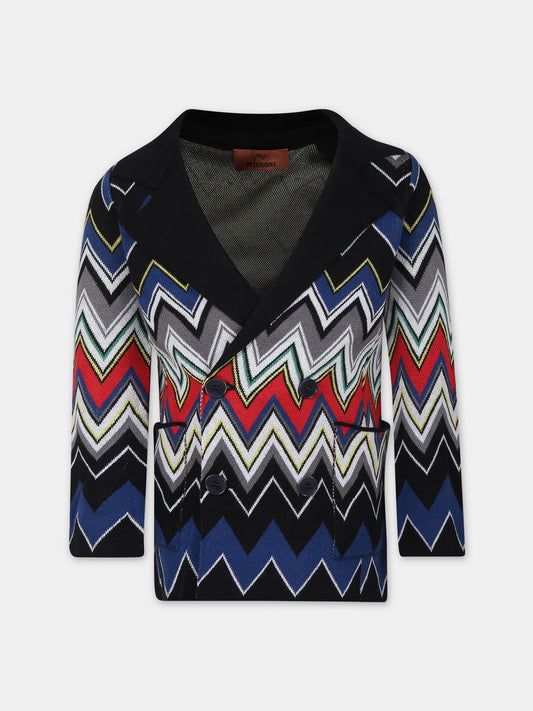 Cardigan blu per bambino con motivo chevron,Missoni,MT2P70 X0006 999