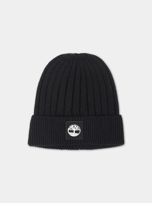 Berretto nero per bambino con albero,Timberland,T21387 09B