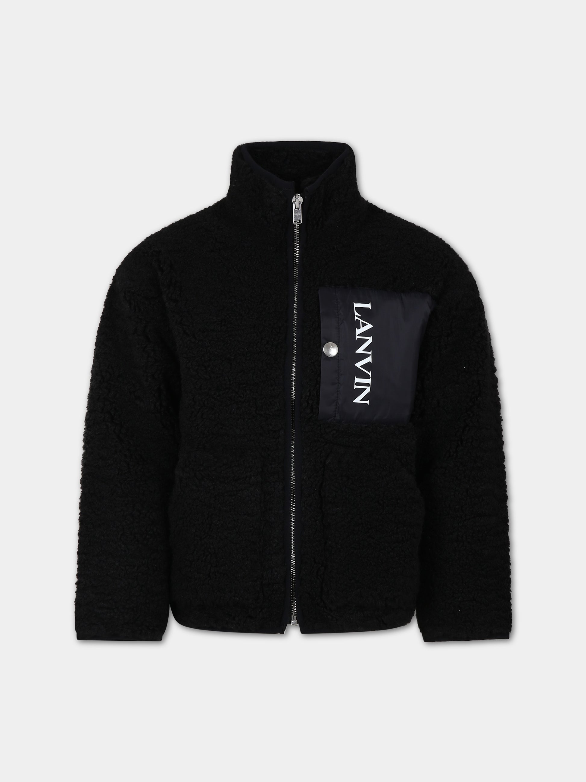 Ecopelliccia nera per bambini con logo,Lanvin Petite,N26027 09B