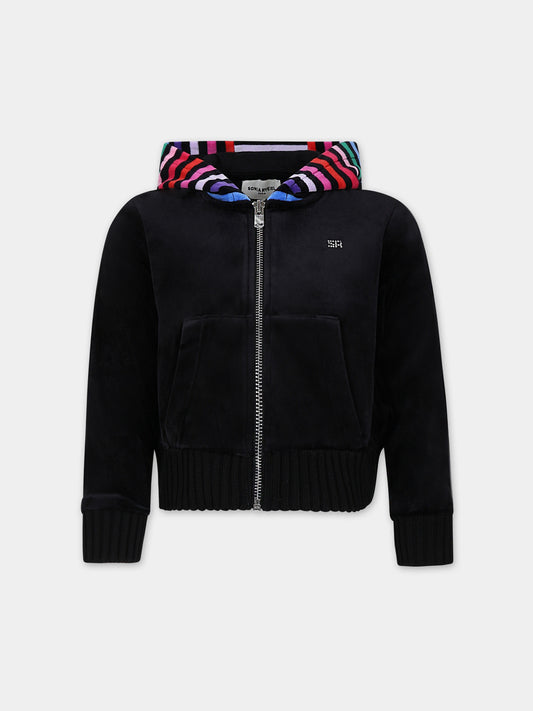Felpa nera con cappuccio per bambina,Sonia Rykiel Paris,A15033 Z44