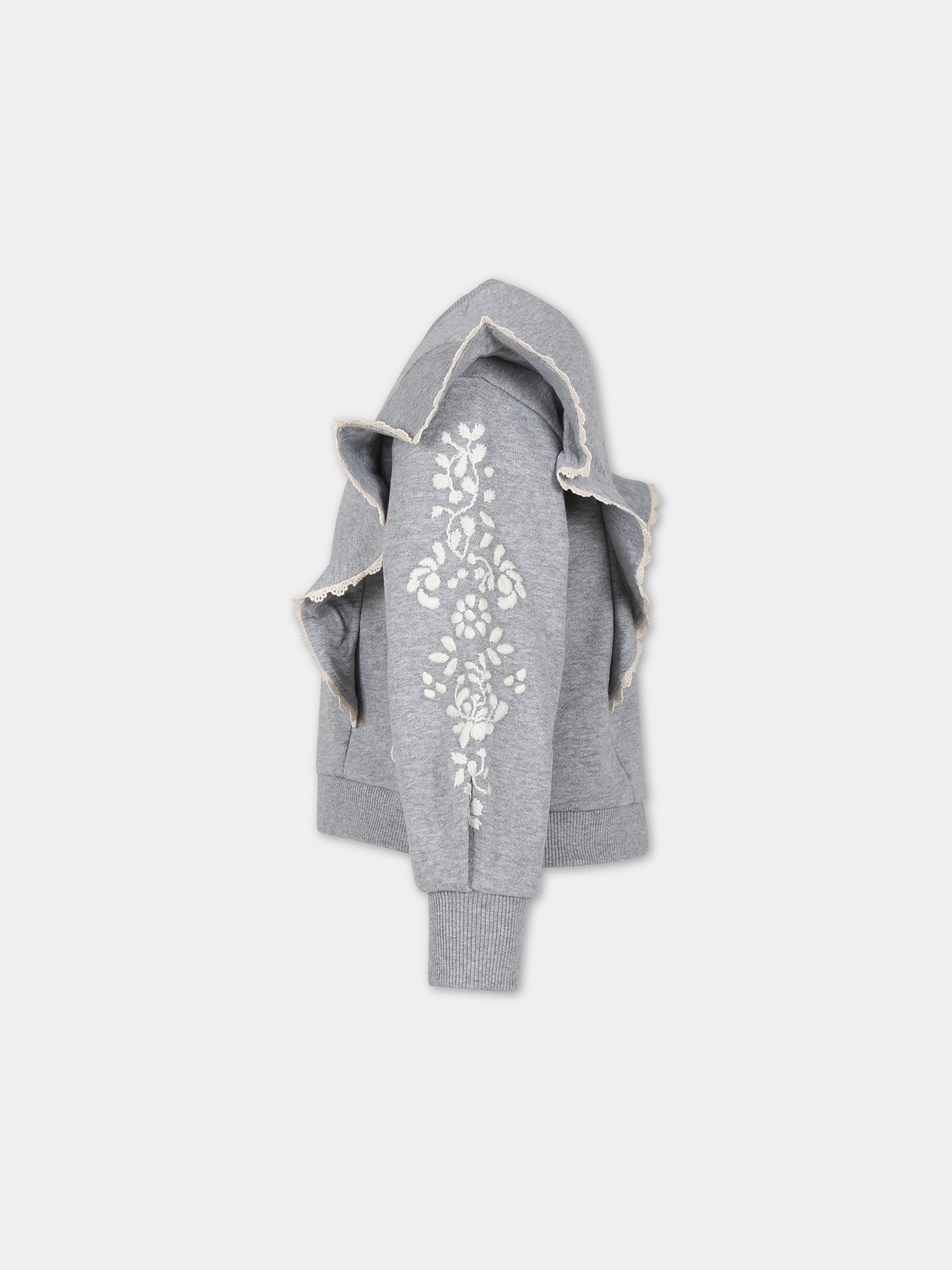 Felpa grigia con ricami per bambina,Chloé Kids,C15E25 A38