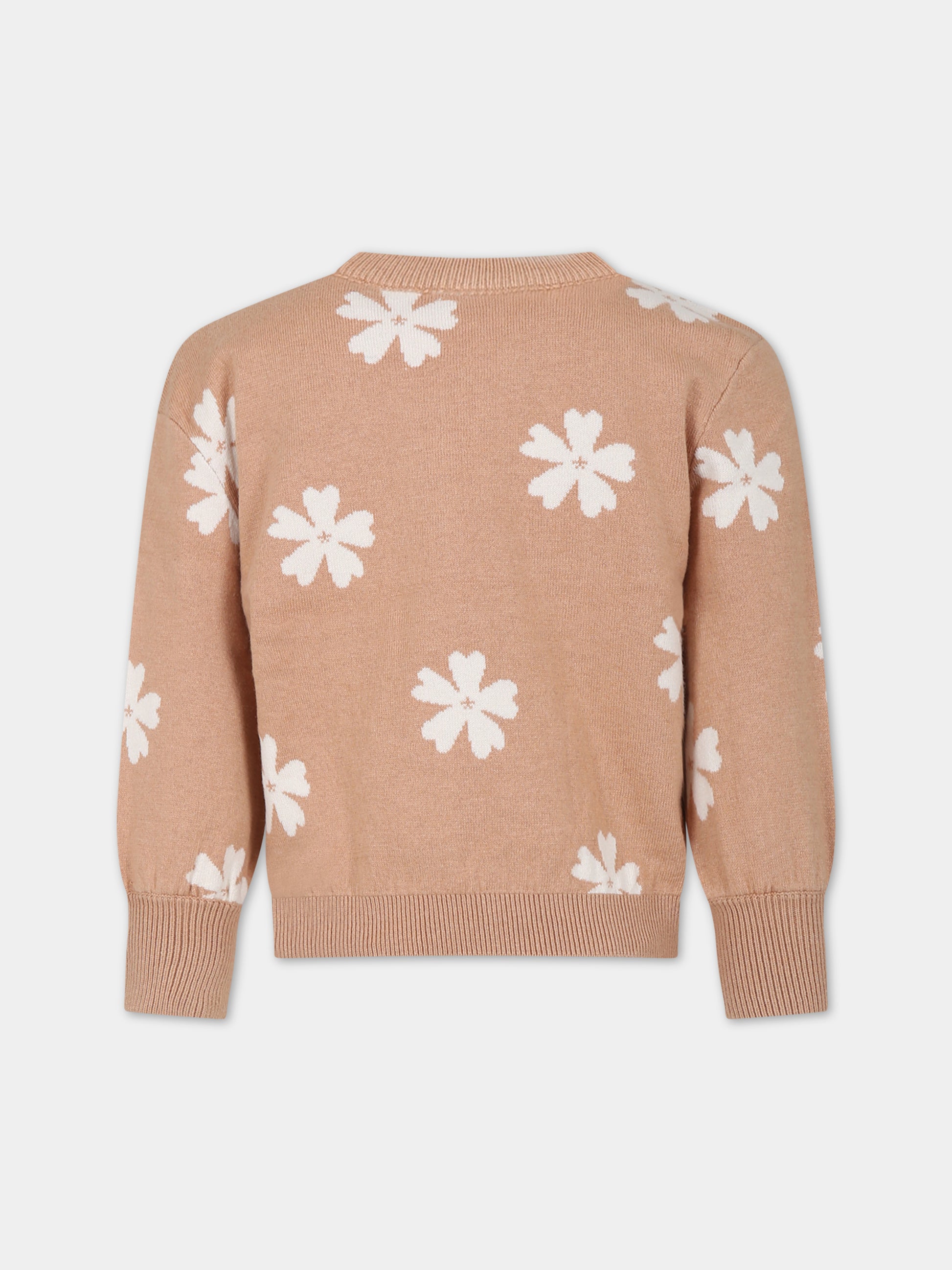 Maglione beige per bambina con fiori,Chloé Kids,C15E33 231