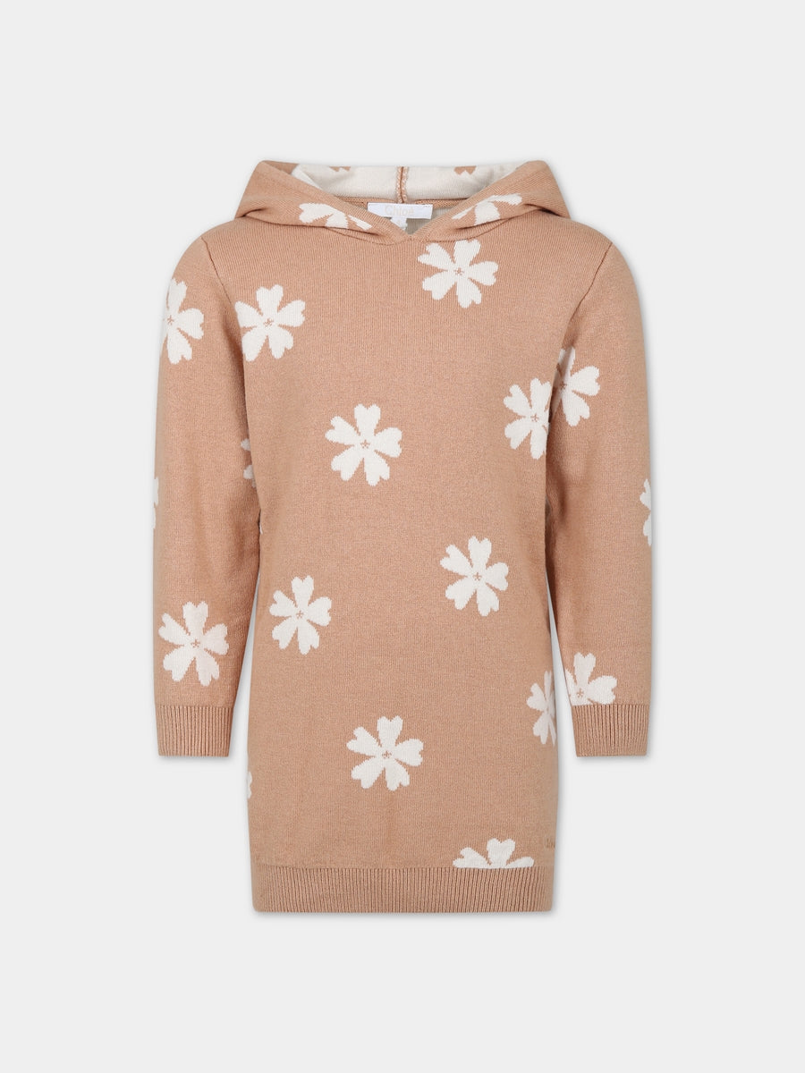 Vestito beige per bambina con fiori,Chloé Kids,C12942 231