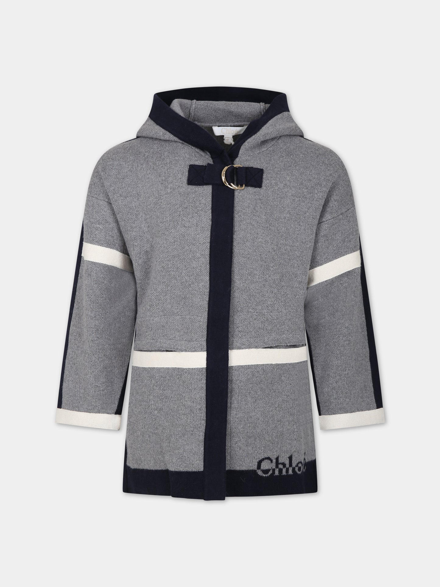 Cappotto grigio con logo per bambina,Chloé Kids,C16444 A38