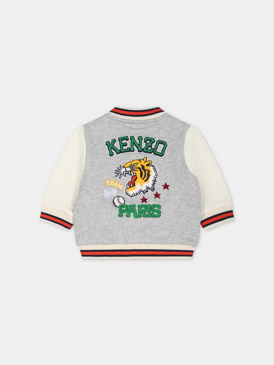 Bomber grigio per neonato con logo,Kenzo Kids,K05494 A03