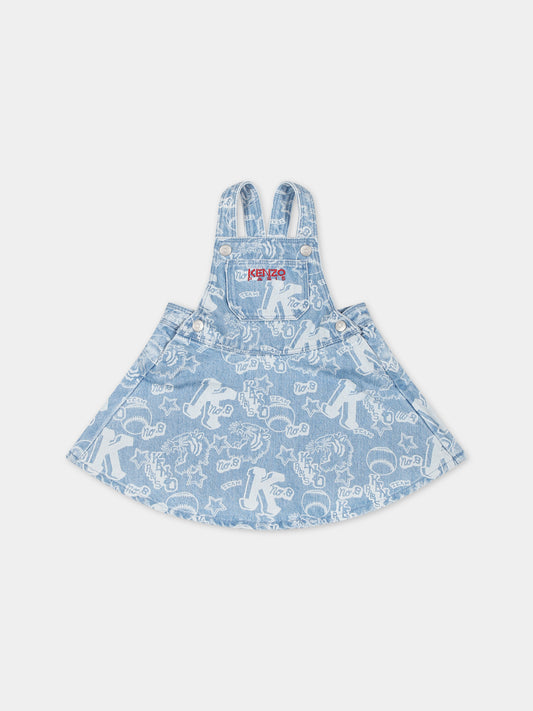 Salopette per neonata in denim con logo,Kenzo Kids,K02102 Z74