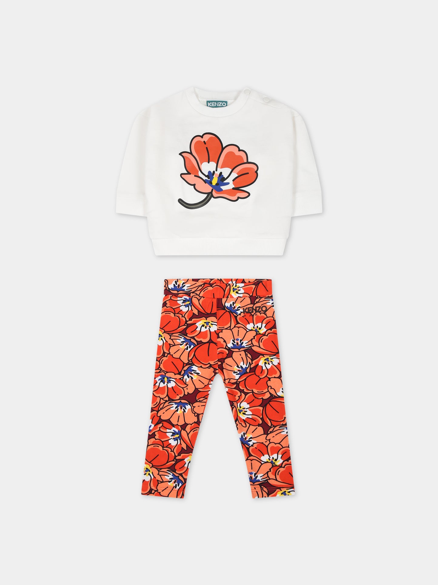 Completo bianco per neonata con papaveri e logo,Kenzo Kids,K08062 40A