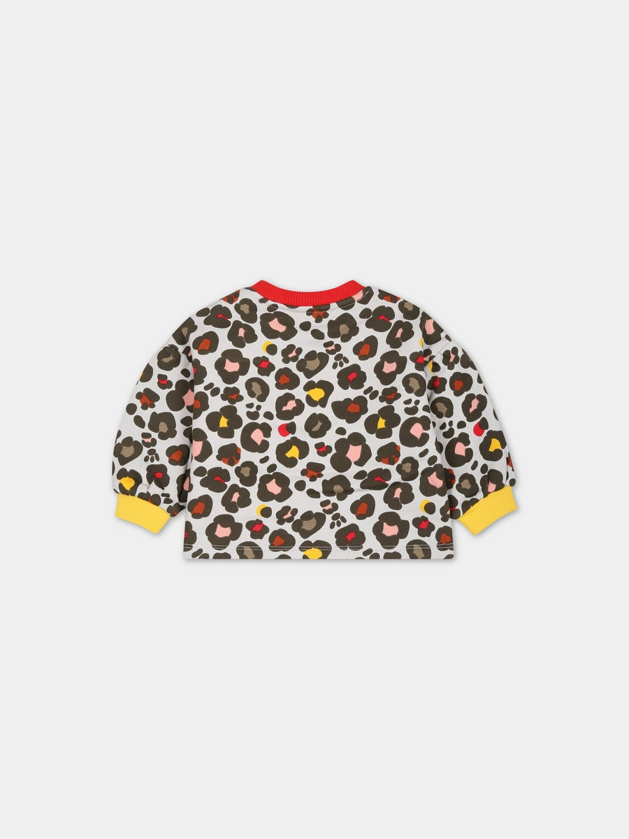 Felpa beige per neonata con logo e stampa,Kenzo Kids,K05499 261