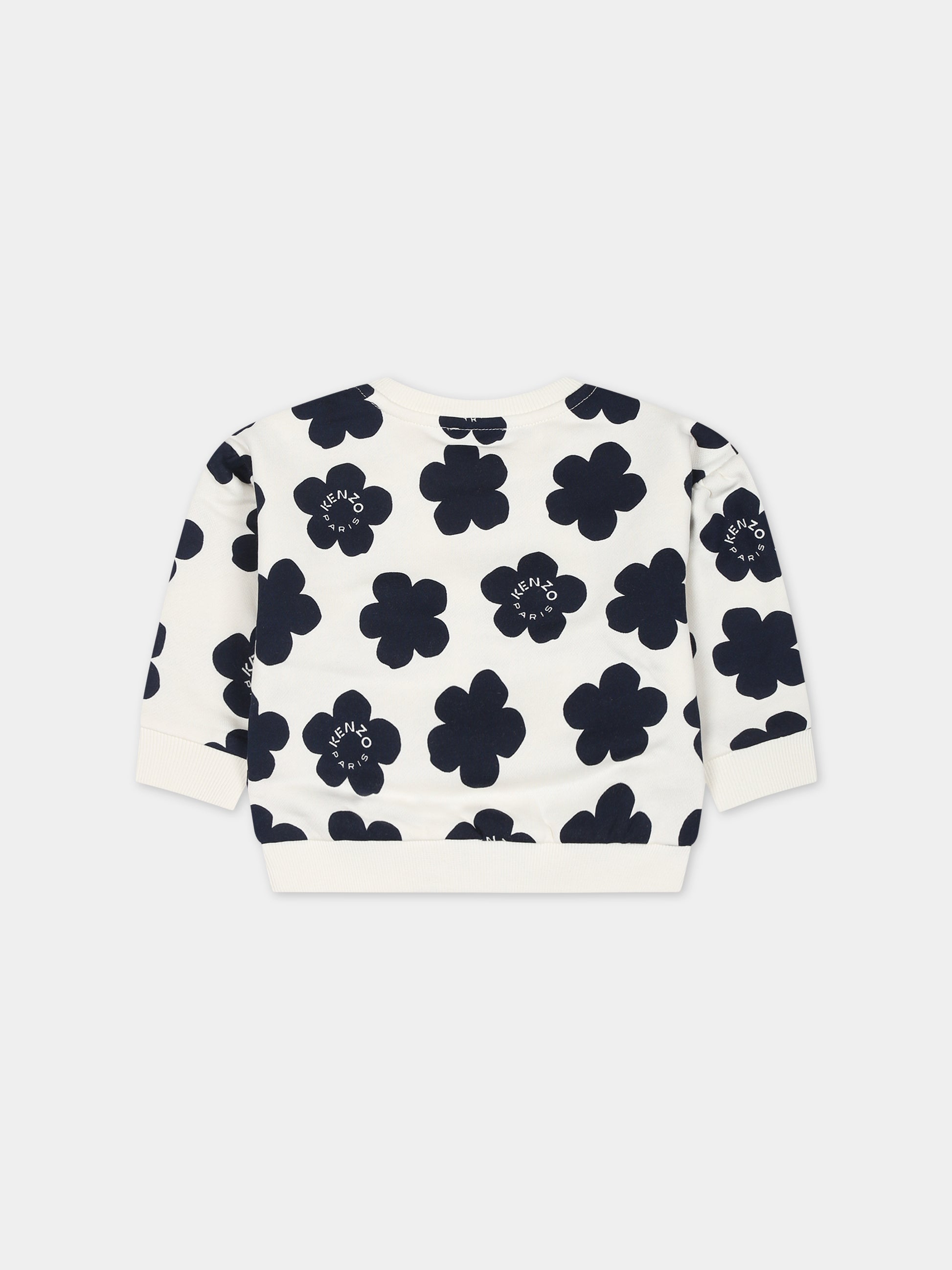 Felpa avorio per neonata con logo e fiori,Kenzo Kids,K05500 12P