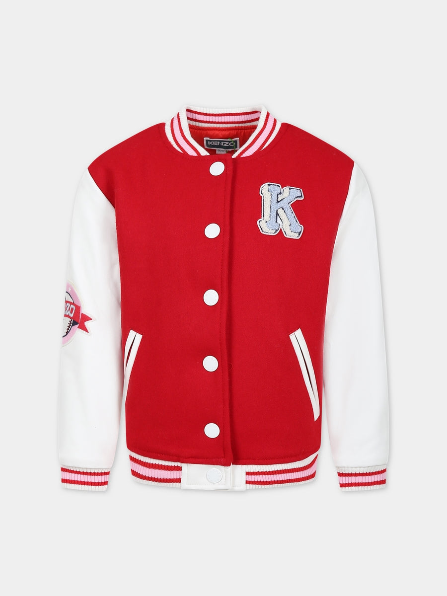 Bomber rosso per bambina con logo e tigre,Kenzo Kids,K16096 990