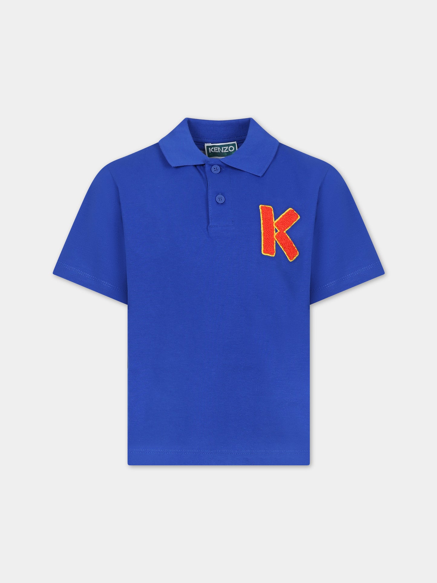 Polo azzurra per bambino con patch logo,Kenzo Kids,K25826 829