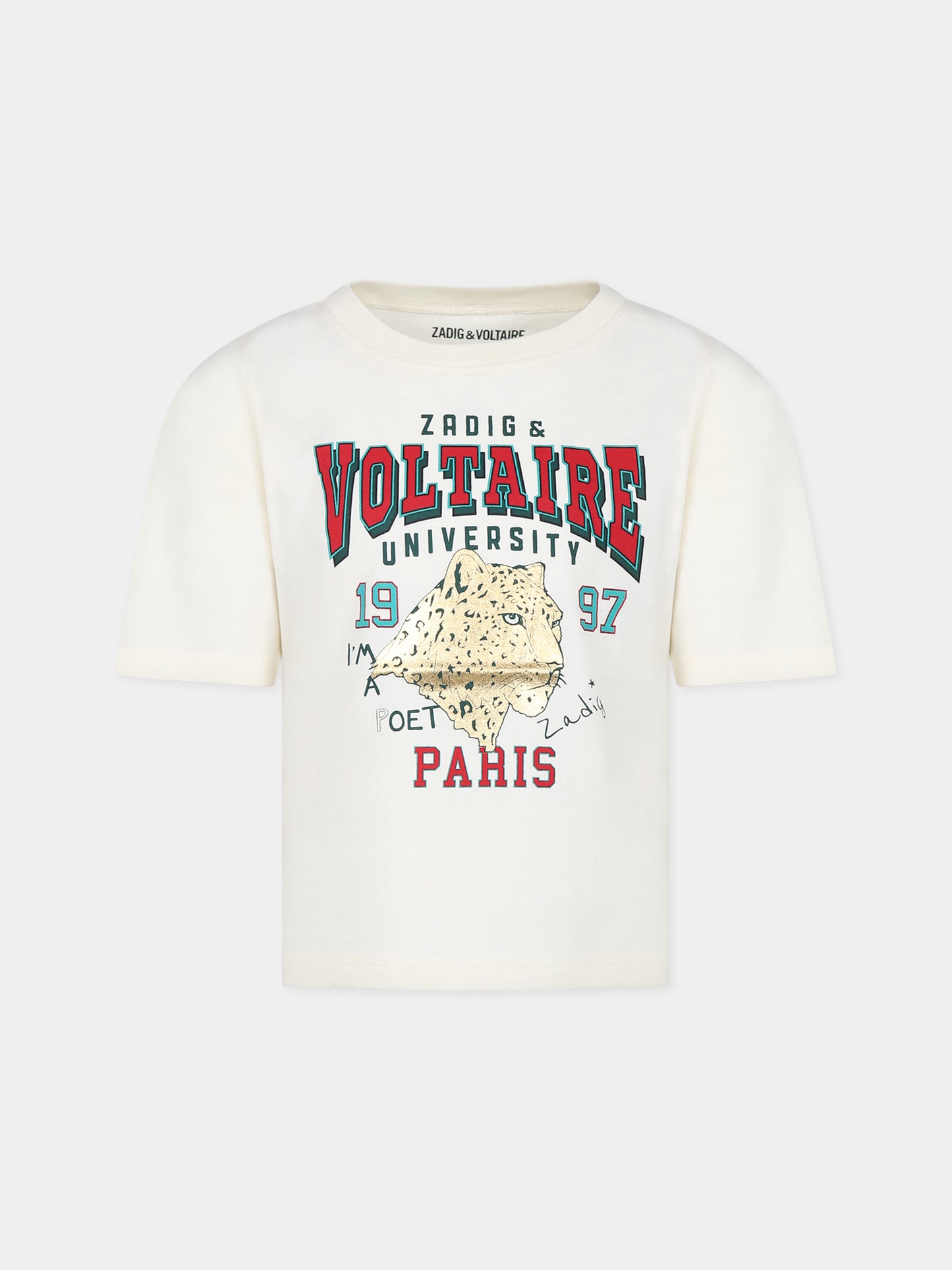 T-shirt avorio per bambina con logo e stampa,Zadig & Voltaire Kids,X15421 140