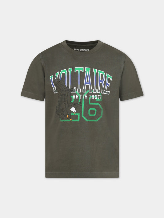 T-shirt verde con aquila per bambino,Zadig & Voltaire Kids,X25392 642