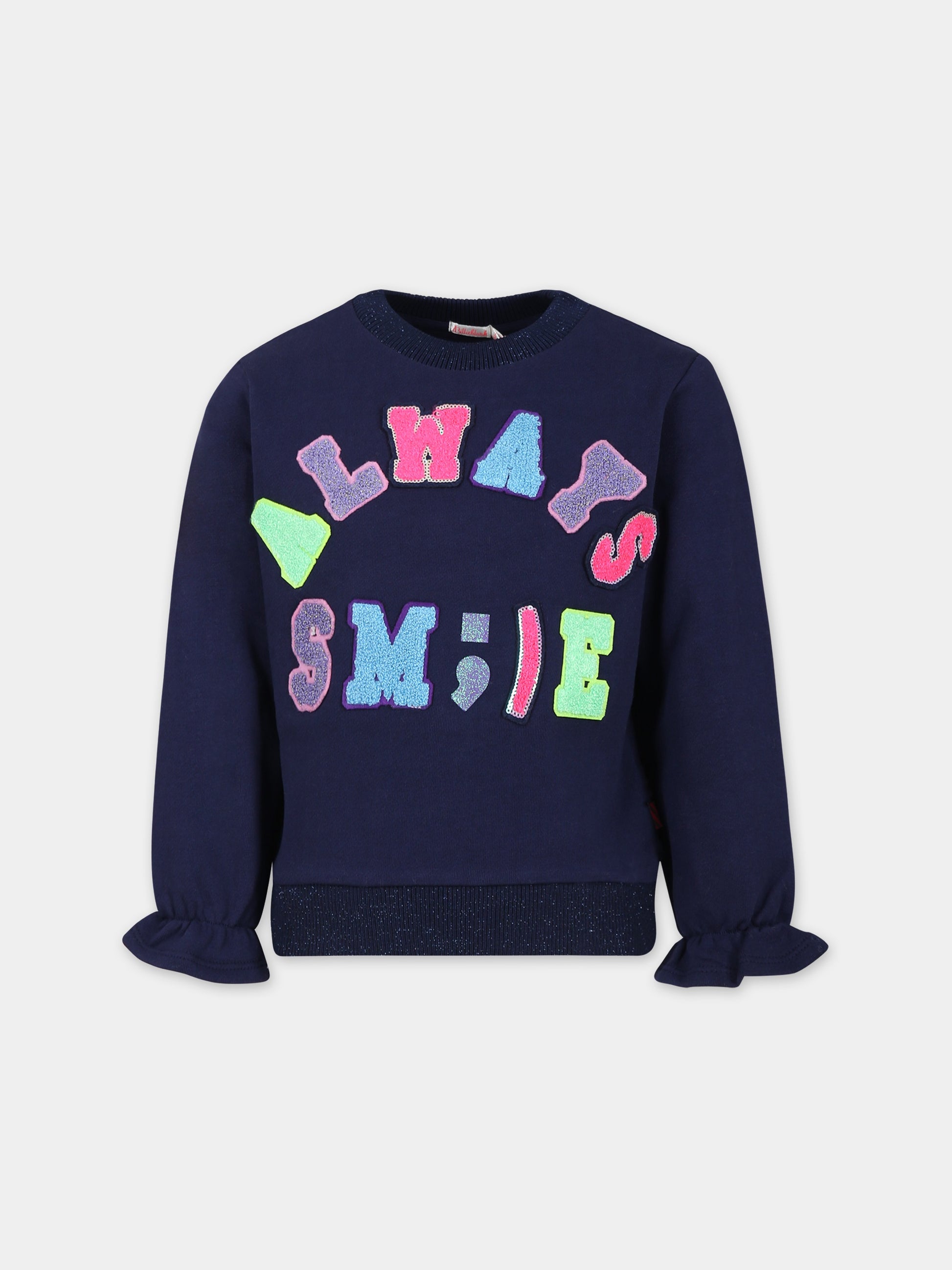 Felpa blu per bambina con scritta multicolor,Billieblush,U15B75 85T