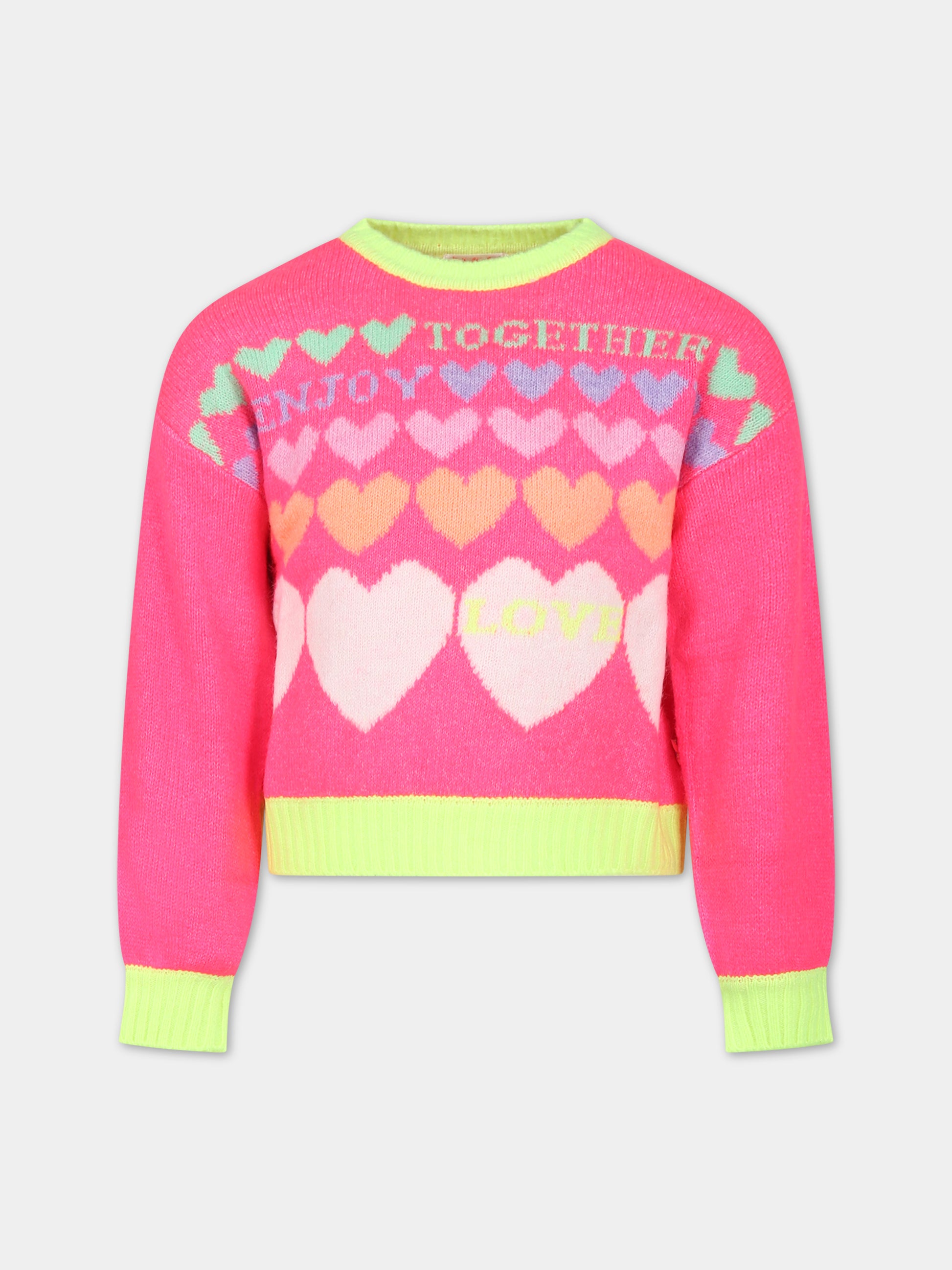 Maglione fucsia con cuori per bambina,Billieblush,U15B56 47A