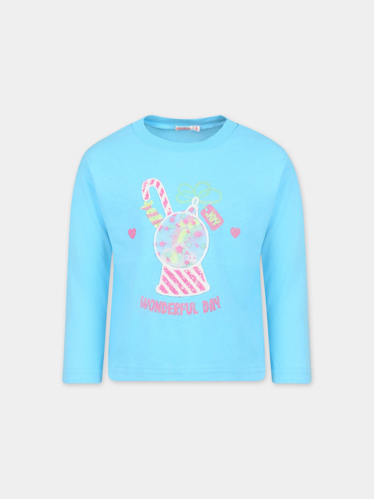 T-shirt azzurra per bambina con stampa,Billieblush,U15C04 77S