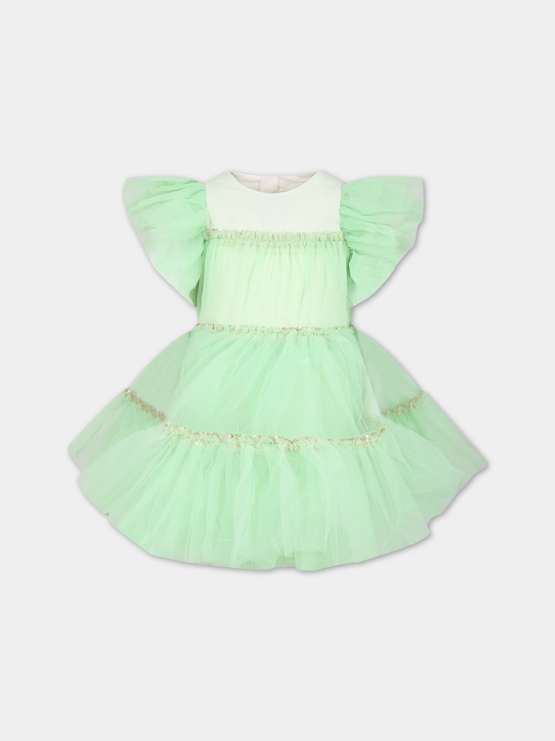 Vestito verde in tulle per bambina,Billieblush,U12861 66C