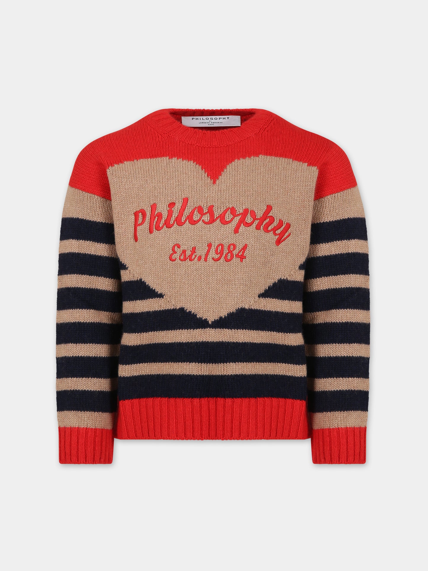 Maglione beige per bambina con logo,Philosophy,PFMA002 C FL007 D111