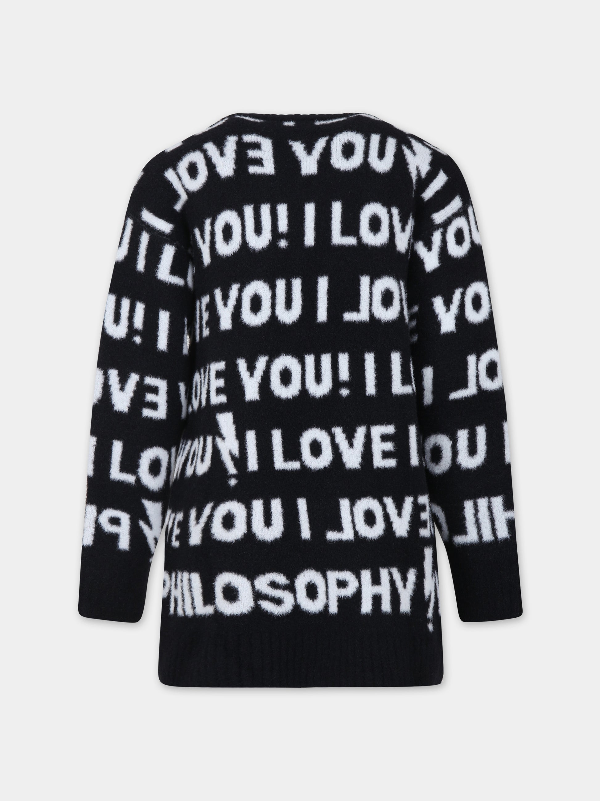 Vestito nero per bambina con scritta,Philosophy,PFMA015 C FL225 N000