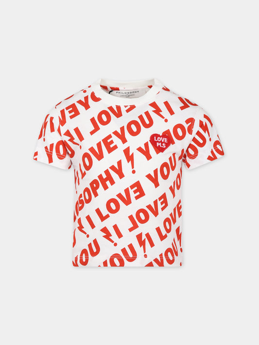 T-shirt bianca per bambina con cuore e scritta,Philosophy,PFTS007 0 JF054 D100