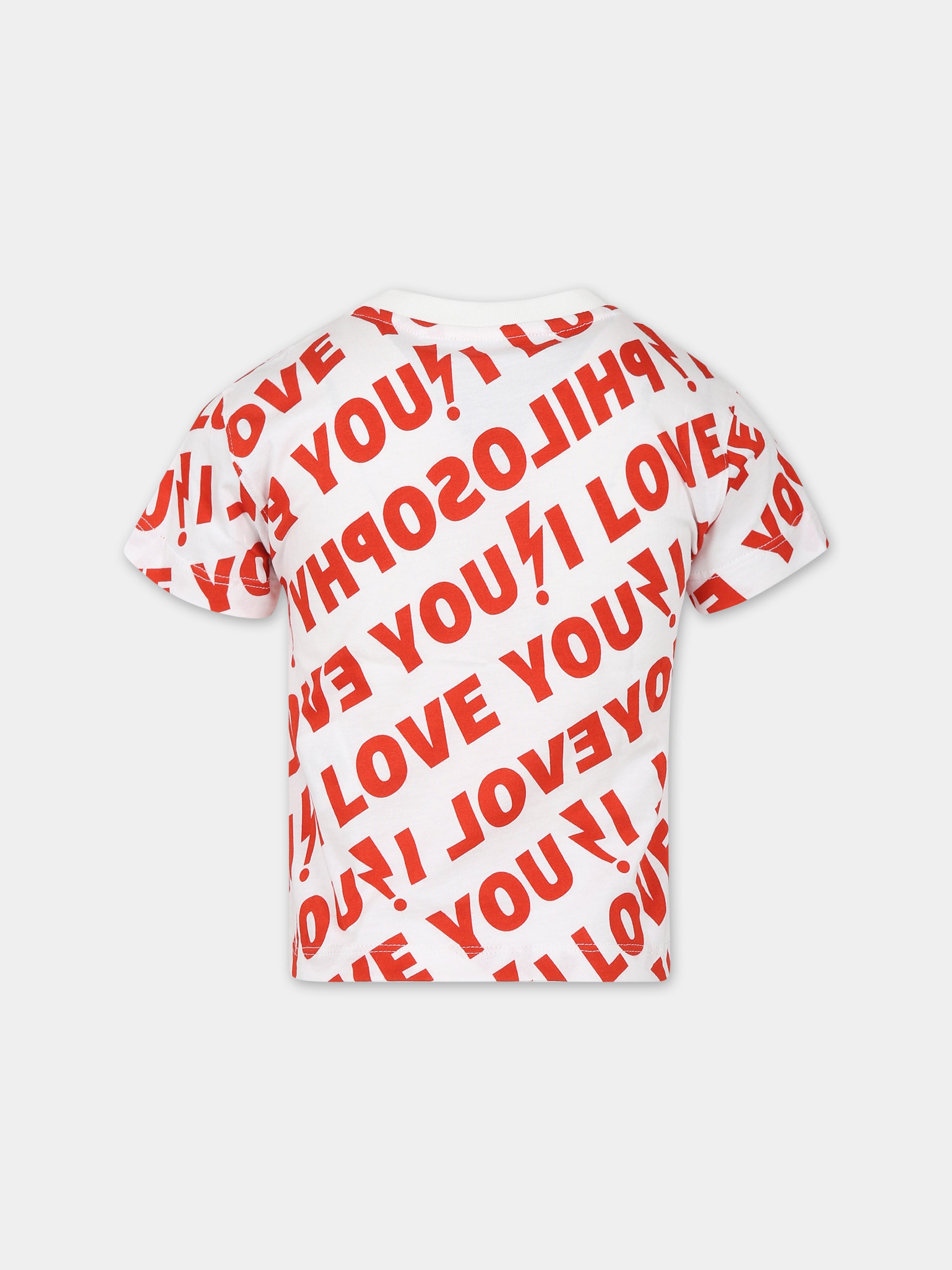 T-shirt bianca per bambina con cuore e scritta,Philosophy,PFTS007 0 JF054 D100