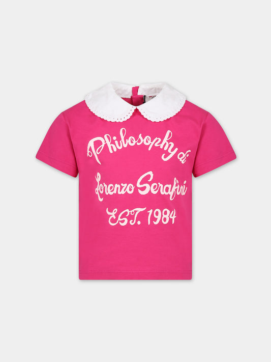 T-shirt fucsia per bambina con logo,Philosophy,PFTS005 0 JF054 8002