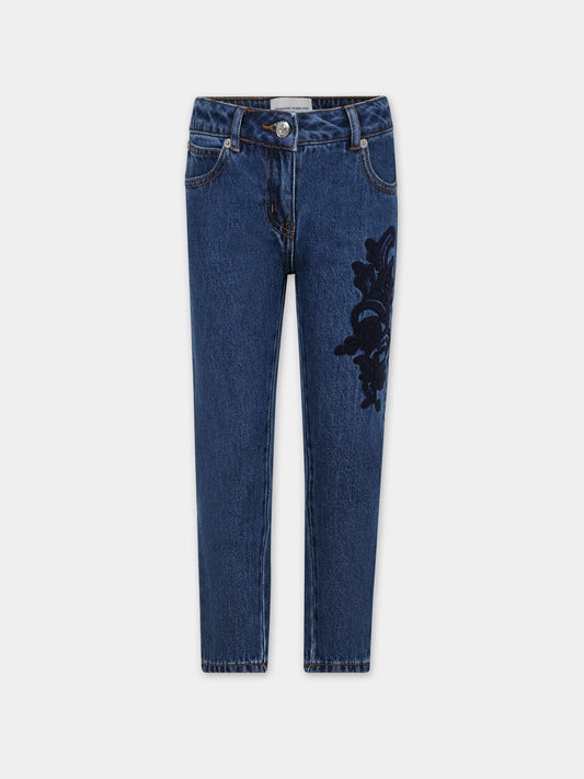 Jeans blu per bambina con ricami,Ermanno Scervino Junior,SFPA004 C DF025 4081