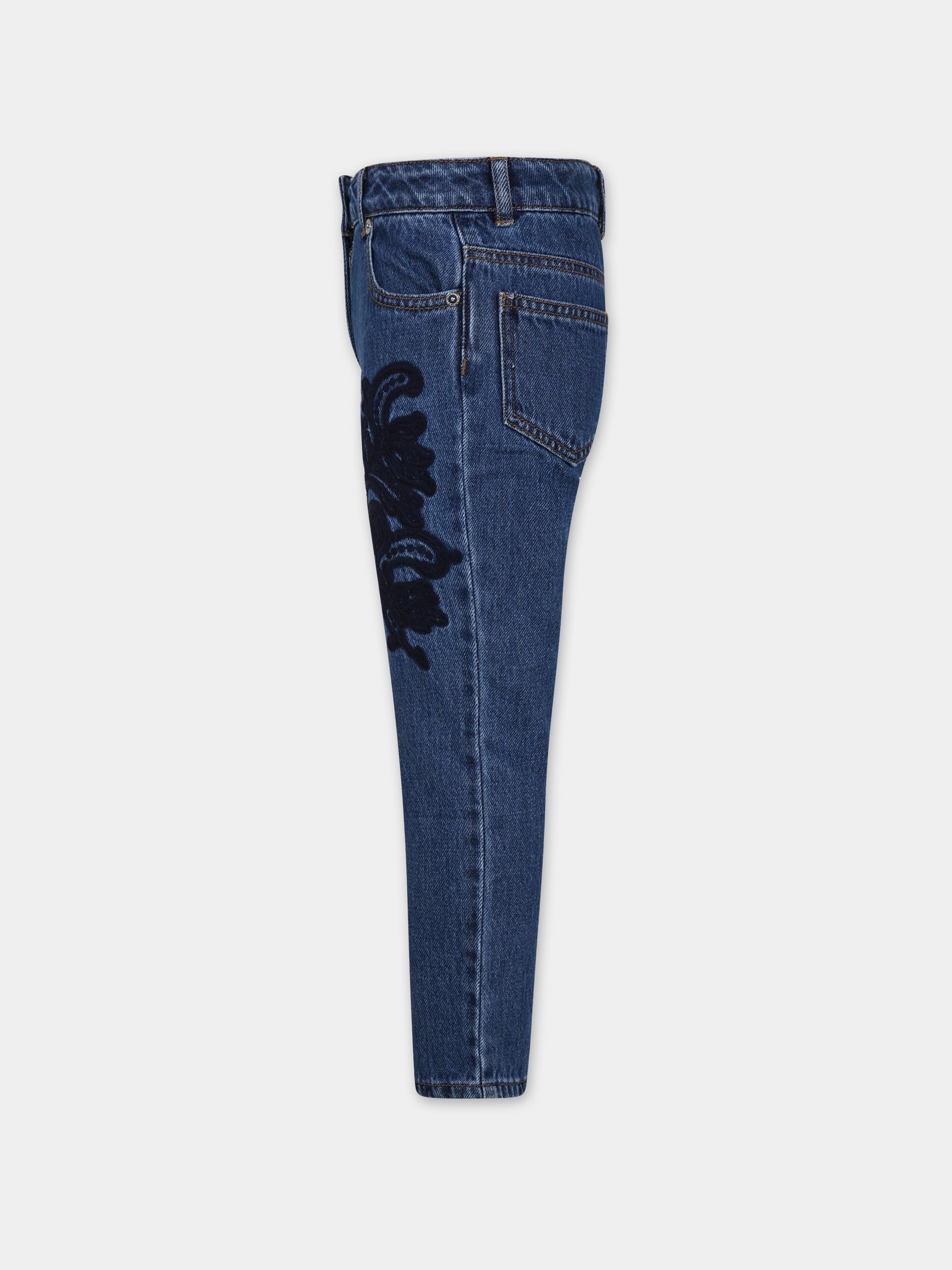 Jeans blu per bambina con ricami,Ermanno Scervino Junior,SFPA004 C DF025 4081