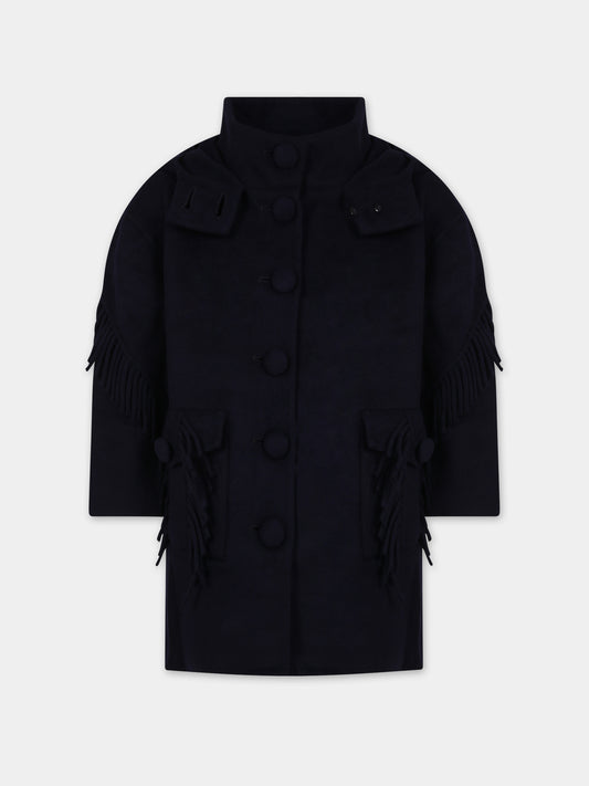 Cappotto blu per bambina con logo,Ermanno Scervino Junior,SFGB009 C ML252 4081