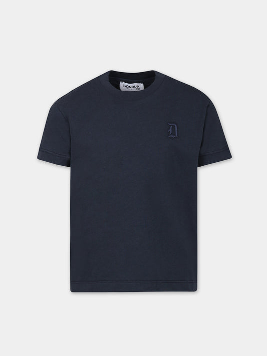 T-shirt blu per bambino con logo,Dondup Kids,DMTS006 C JF065 5011