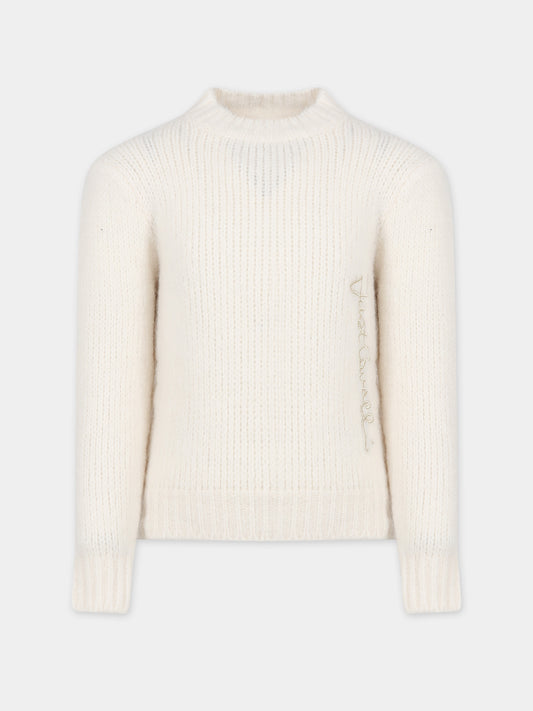 Maglione avorio per bambina con logo,Just Cavalli,JFMA001 C FL193 0000
