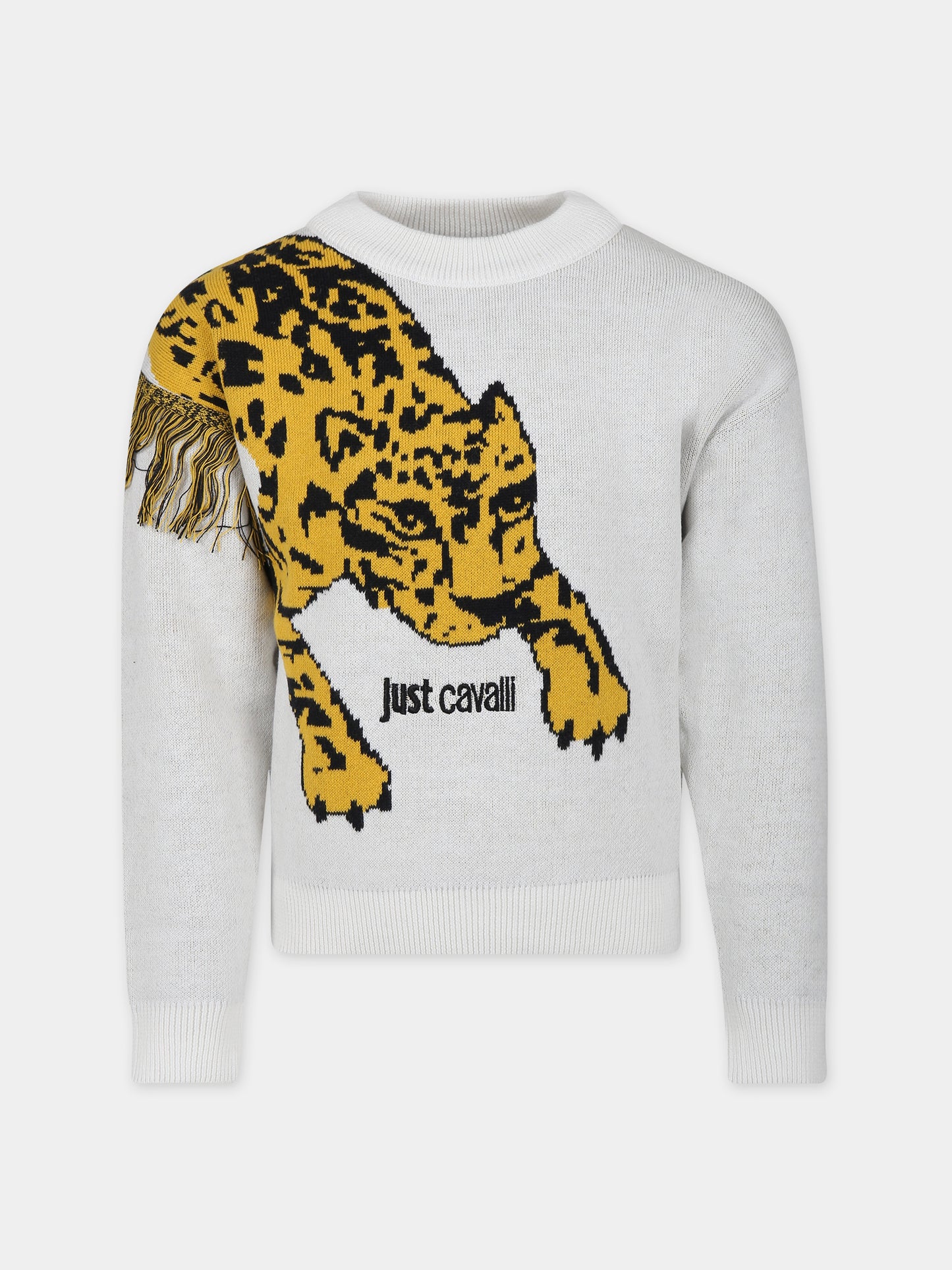 Maglione avorio per bambina con tigre e logo,Just Cavalli,JFMA003 C FL228J0002