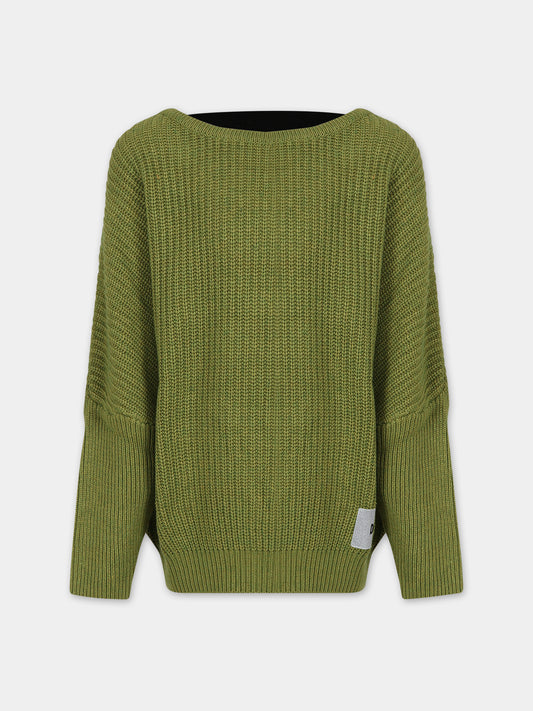 Maglione verde per bambina con elastico logato,Dkny,D35T05 636