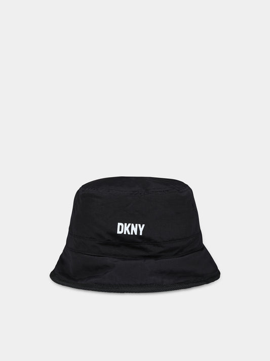 Cloche nera reversibile per bambini con logo,Dkny,D31313 09B