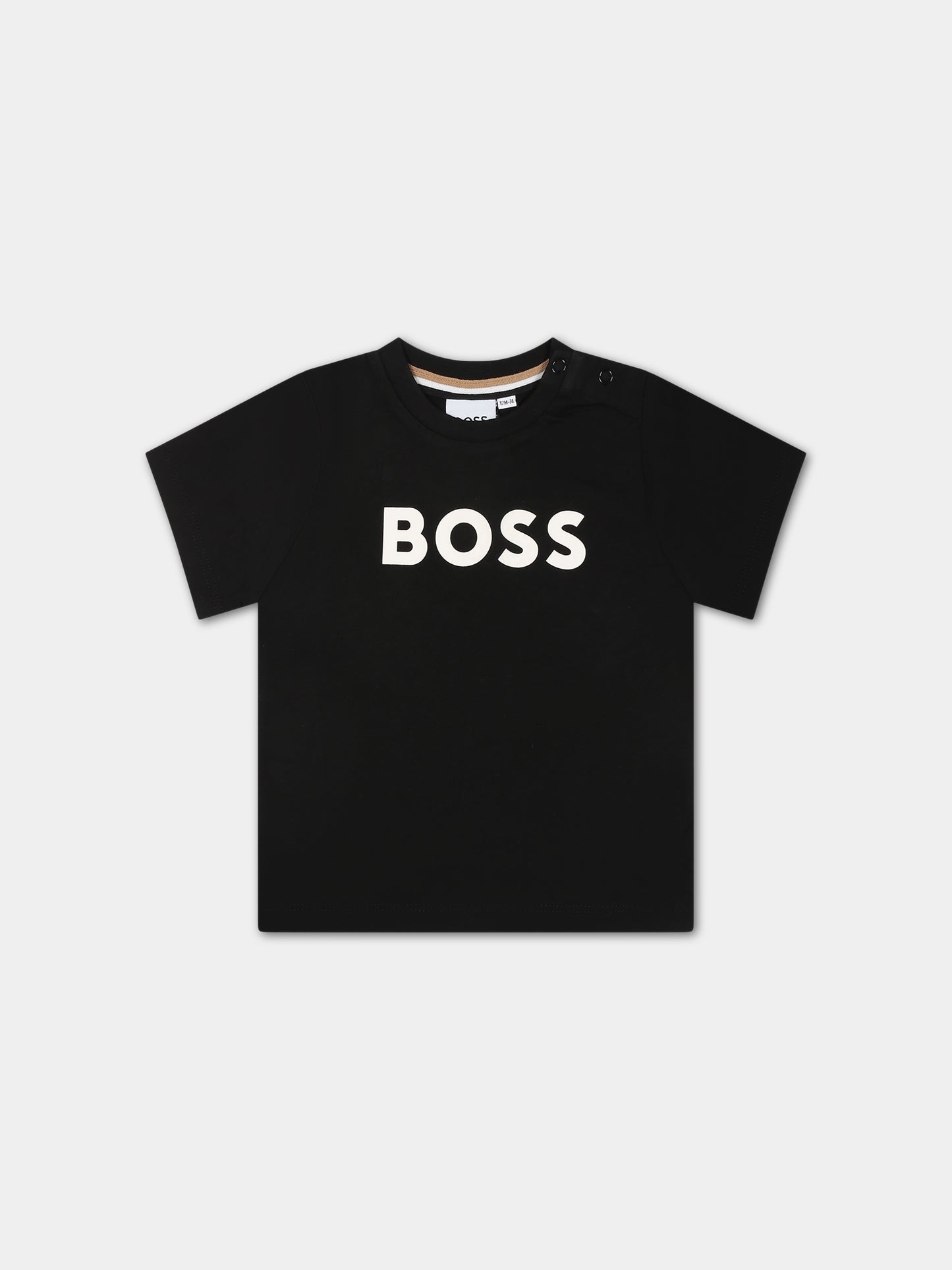 T-shirt nera per neonato con logo,Boss,J05A20 09B