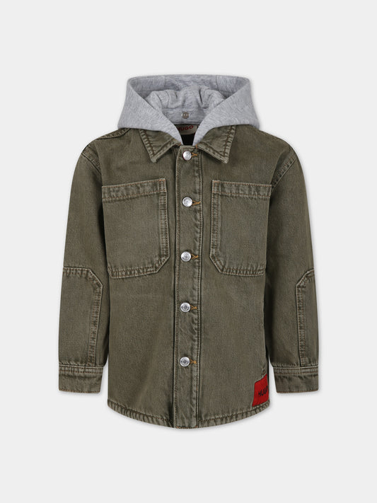 Camicia verde per bambino con cappuccio e logo,Hugo,G25148 Z36