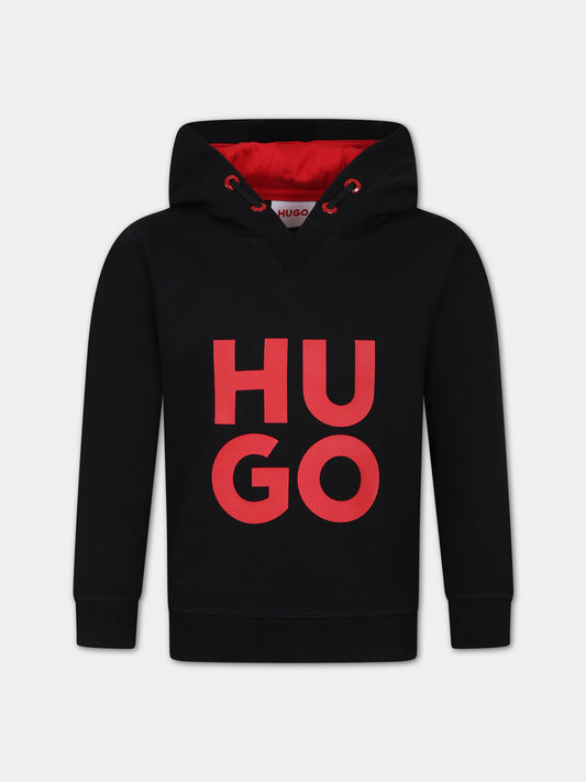 Felpa nera per bambino con logo,Hugo,G25152 09B