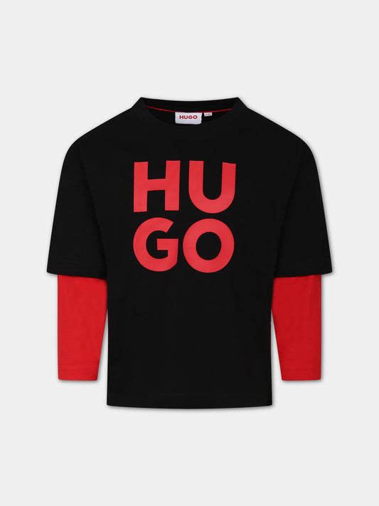 T-shirt nera per bambini con logo,Hugo,G25136 09B
