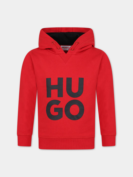 Felpa rossa per bambino con logo,Hugo,G25152 990