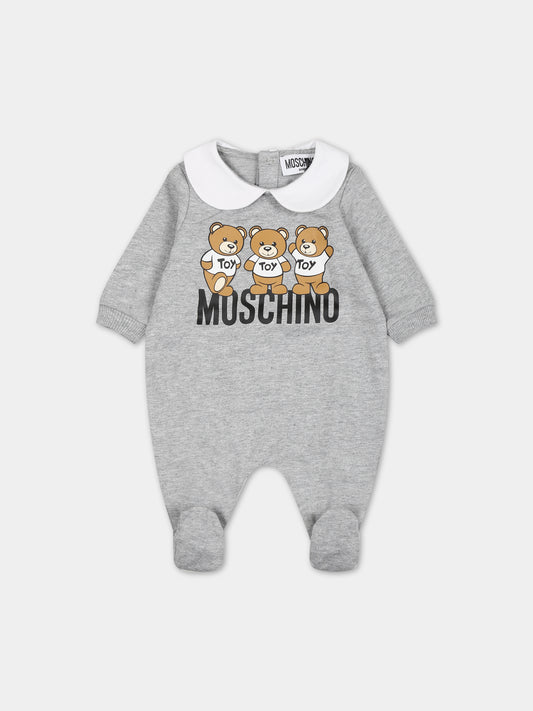 Tutina grigia per neonati con Teddy Bears e logo,Moschino Kids,MWY037 LCA60 60901
