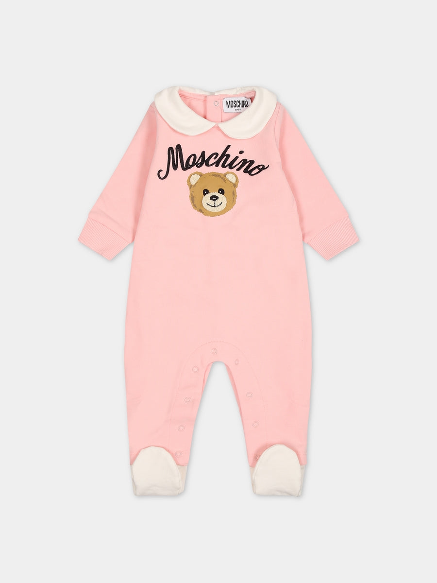 Tutina rosa per neonata con Teddy Bear e logo,Moschino Kids,MUY05D LDA55 50209