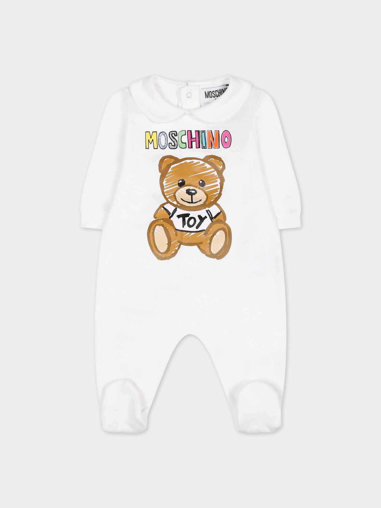 Tutina bianca per neonata con Teddy Bear e logo,Moschino Kids,MVY037 LCA64 10101