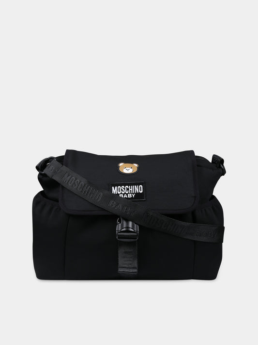 Borsa mamma nera per neonati con Teddy Bear e logo,Moschino Kids,MNX03O LDA32 60100